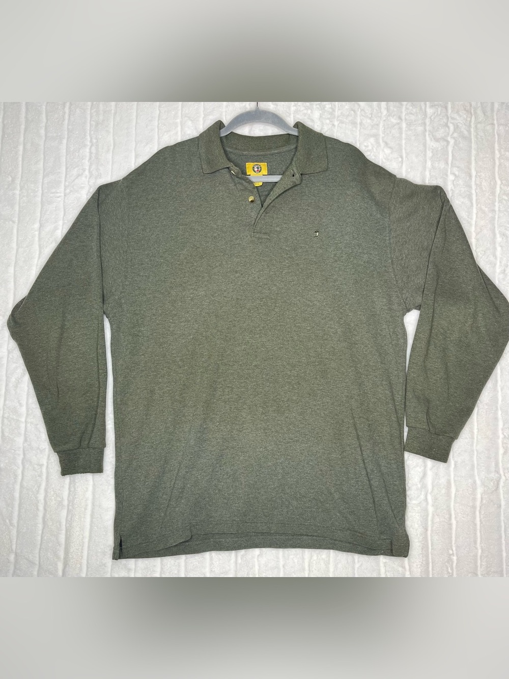 Vintage Duck Head Mens L Long Sleeve Polo Shirt Olive Green Heather Cotton Blen